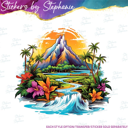 (s02-064) Hawaii Tropical Landscape Graphic Iron-On Transfer or Sticker