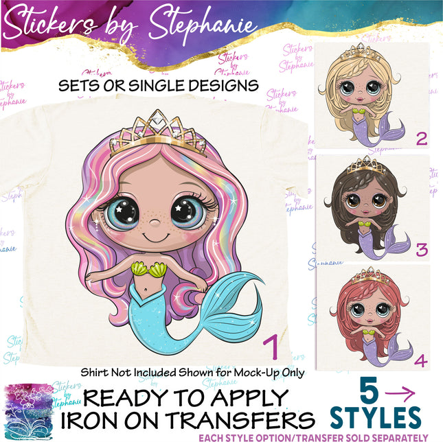 (s02-066) Mermaid Illustrated Graphic Iron-On Transfer