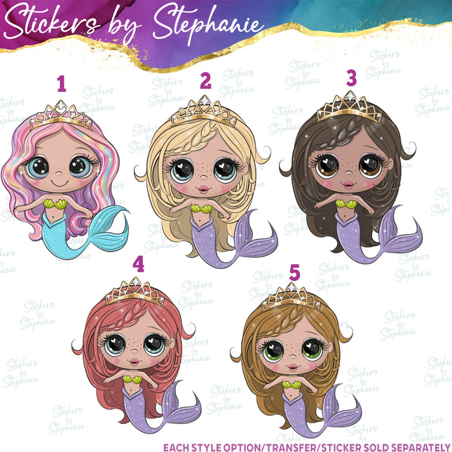 (s02-066) Mermaid Illustrated Graphic Iron-On Transfer