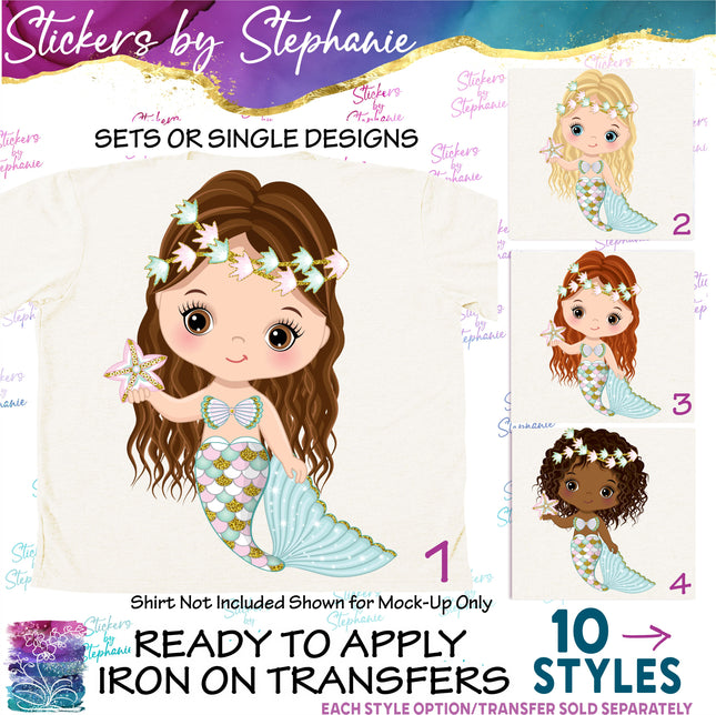 (s02-070) Mermaid Illustrated Graphic Iron-On Transfer