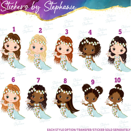 (s02-070) Mermaid Illustrated Graphic Iron-On Transfer or Sticker
