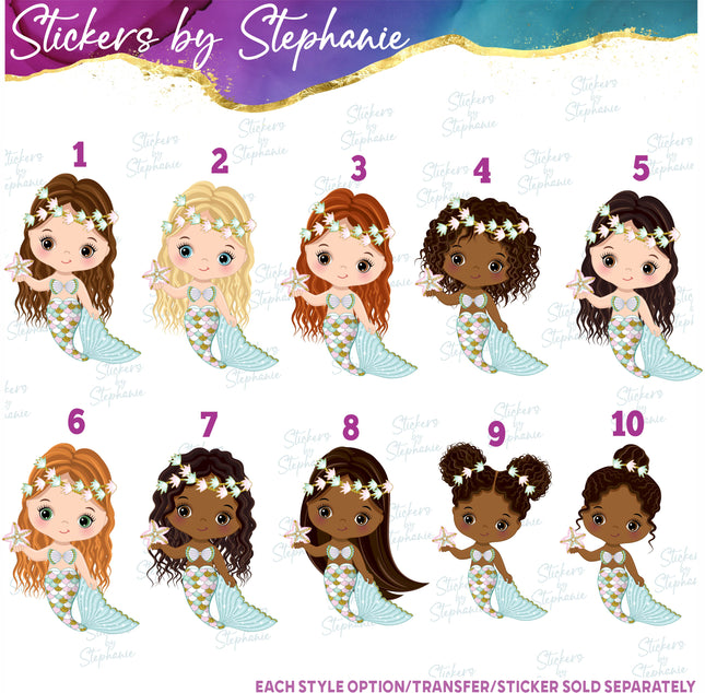(s02-070) Mermaid Illustrated Graphic Iron-On Transfer