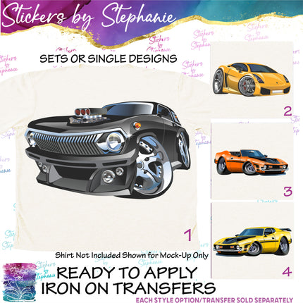 (s02-073) Sports Cars Graphic Iron-On Transfer or Sticker