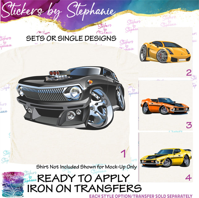 (s02-073) Sports Cars Graphic Iron-On Transfer