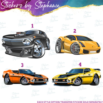 (s02-073) Sports Cars Graphic Iron-On Transfer or Sticker