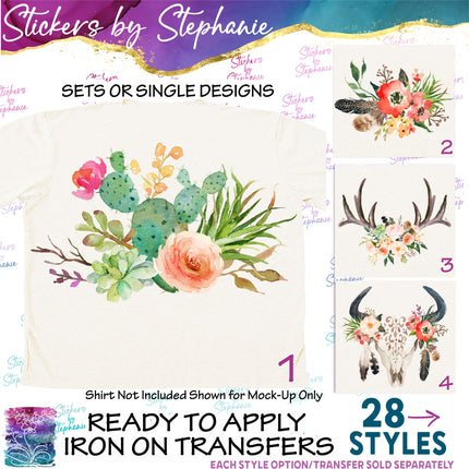 (s02-074) Succulents Cactus Flowers Graphic Iron-On Transfer or Sticker