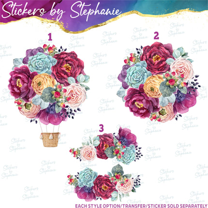 (s02-075) Succulents Flower Bouquet Balloon Graphic Iron-On Transfer or Sticker