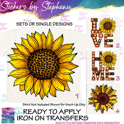 (s02-076) Sunflower Leopard Print Marquee Home Love Graphic Iron-On Transfer or Sticker