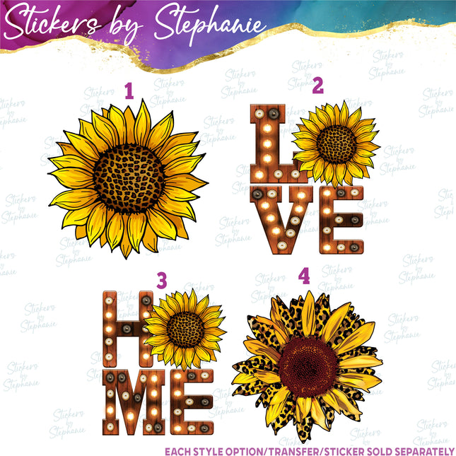 (s02-076) Sunflower Leopard Print Marquee Home Love Graphic Iron-On Transfer