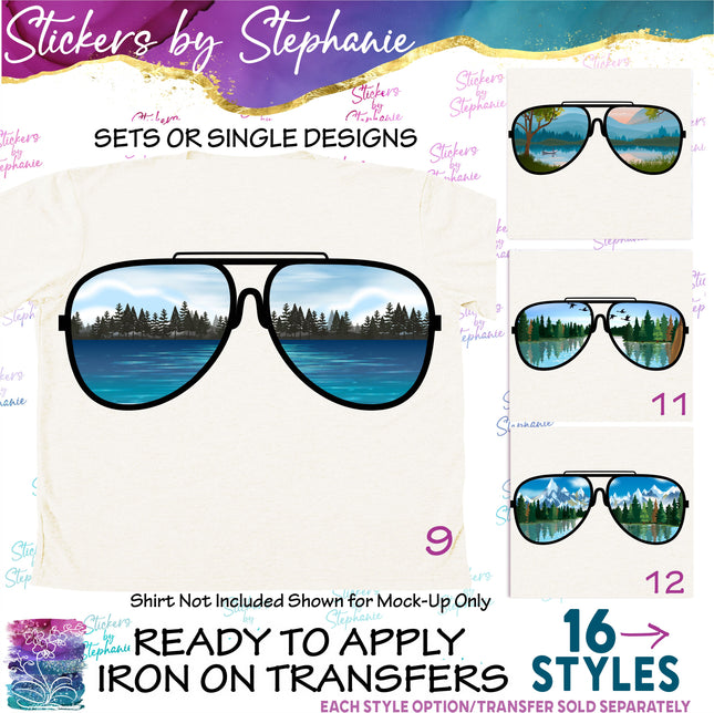 (s02-078) Lake View Reflection Sunglasses Graphic Iron-On Transfer