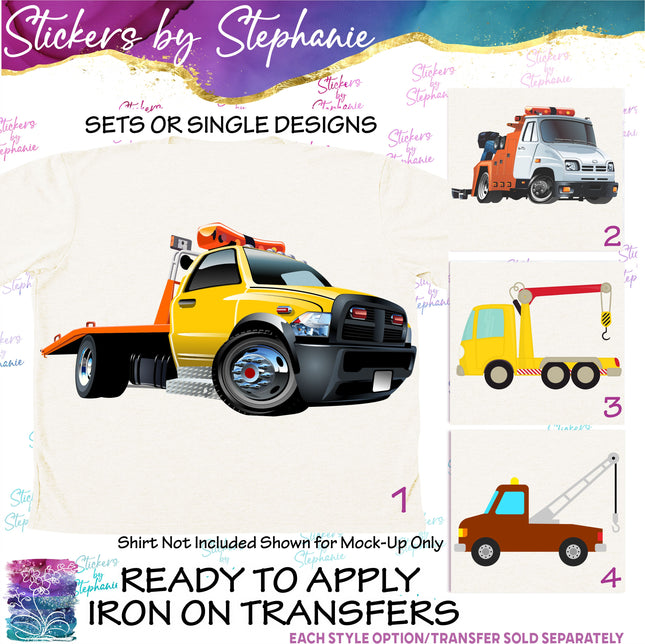 (s02-079) Tow Truck Illustrated Graphic Iron-On Transfer