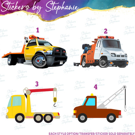 (s02-079) Tow Truck Illustrated Graphic Iron-On Transfer or Sticker
