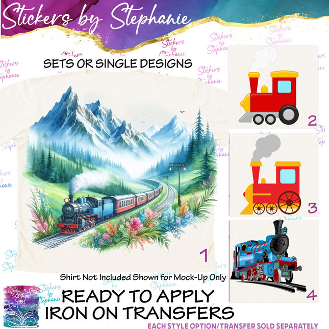 (s02-080) Train Illustrated Graphic Iron-On Transfer