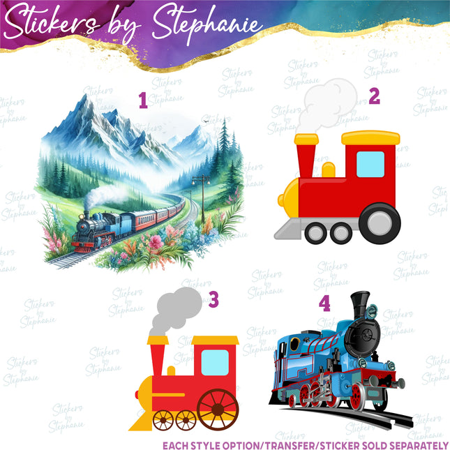 (s02-080) Train Illustrated Graphic Iron-On Transfer