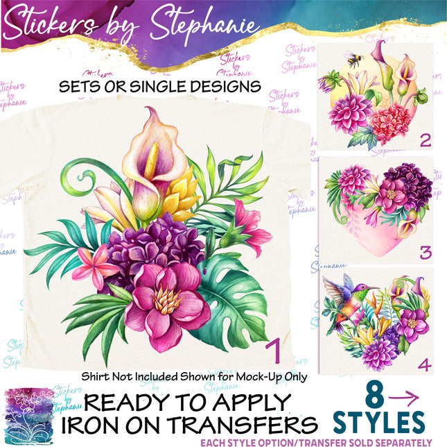 (s02-081) Tropical Flowers Calla Lily Graphic Iron-On Transfer