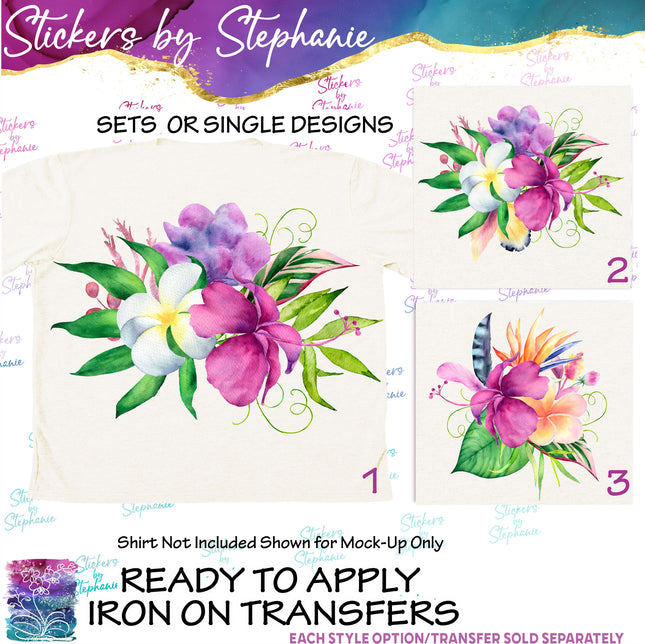 (s02-082) Tropical Flowers Graphic Iron-On Transfer