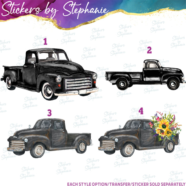 (s02-084) Black Retro Vintage Truck Graphic Iron-On Transfer