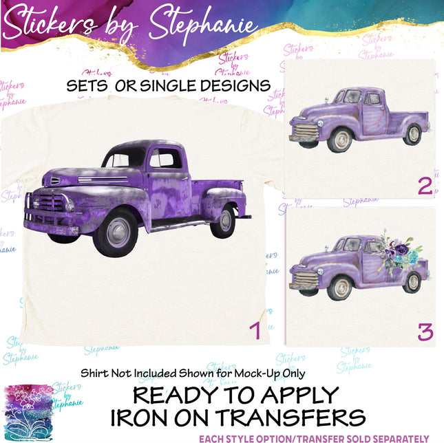(s02-088) Purple Retro Vintage Truck Graphic Iron-On Transfer