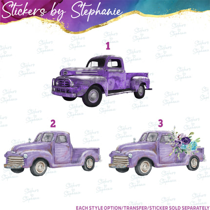 (s02-088) Purple Retro Vintage Truck Graphic Iron-On Transfer or Sticker