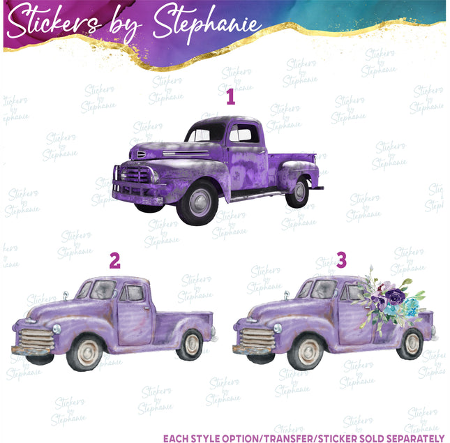(s02-088) Purple Retro Vintage Truck Graphic Iron-On Transfer