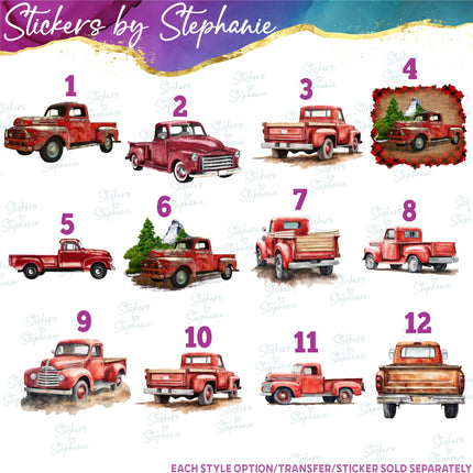 (s02-089) Red Retro Vintage Truck Graphic Iron-On Transfer or Sticker