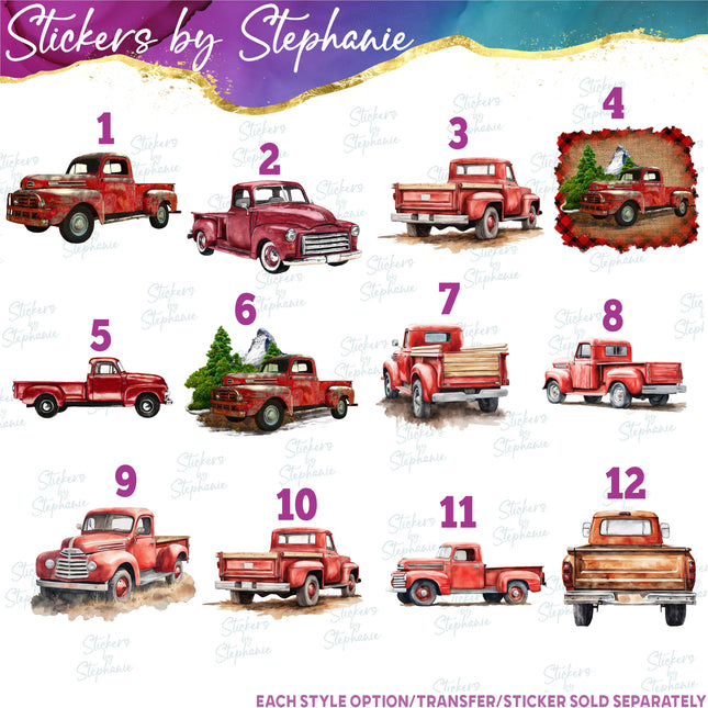 (s02-089) Red Retro Vintage Truck Graphic Iron-On Transfer