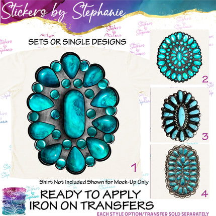 (s02-091) Turquoise Gemstone Cabochon Graphic Iron-On Transfer or Sticker