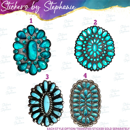 (s02-091) Turquoise Gemstone Cabochon Graphic Iron-On Transfer or Sticker