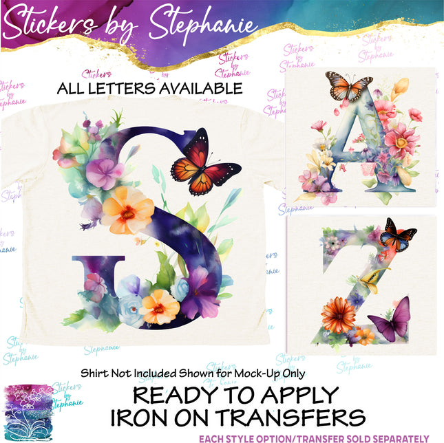 (s02-093) Butterfly Flower Letters Graphic Iron-On Transfer