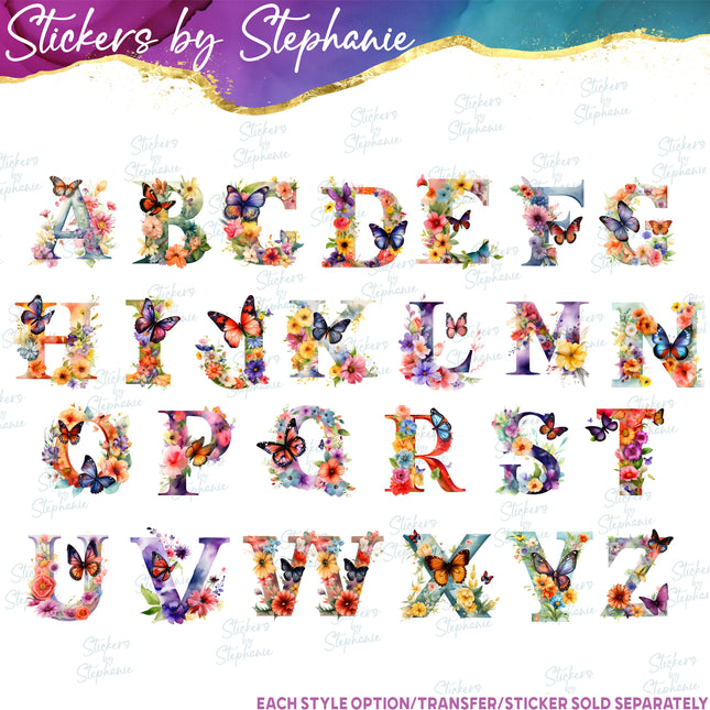 (s02-093) Butterfly Flower Letters Graphic Iron-On Transfer
