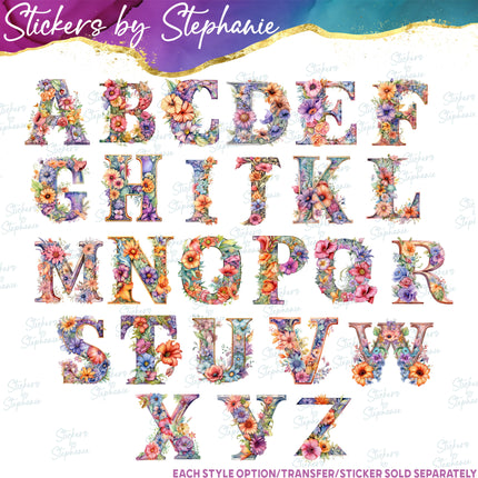 (s11-053) Flower Floral Letters Graphic Iron-On Transfer or Sticker