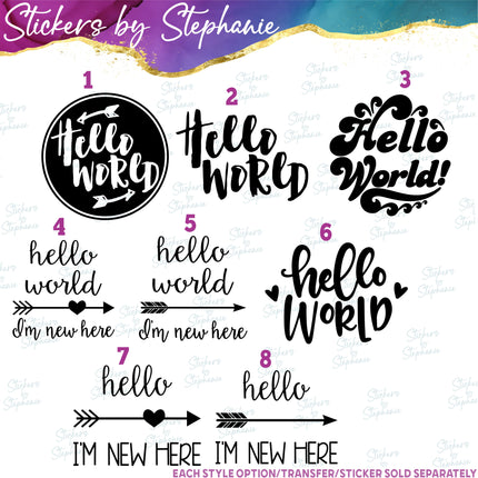 (s03-110) Hello World I'm New Here Iron-On Transfer or Sticker