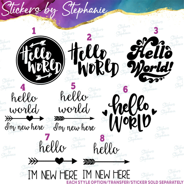 (s03-110) Hello World I'm New Here Iron-On Transfer or Sticker