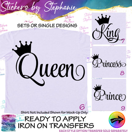 (s03-129) Queen King Prince Princess Diva Iron-On Transfer