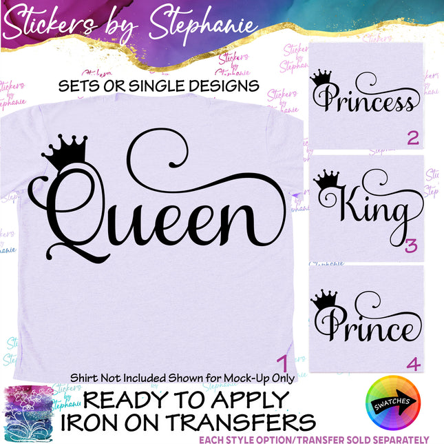 (s03-130) Queen King Prince Princess Diva Iron-On Transfer