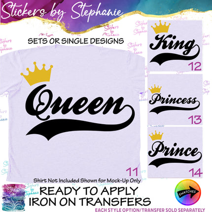 (s03-131) Queen King Prince Princess Diva Iron-On Transfer