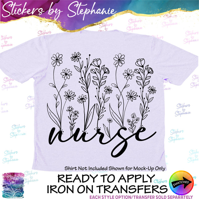 (s03-149) Nurse Wildflowers Iron-On Transfer or Sticker