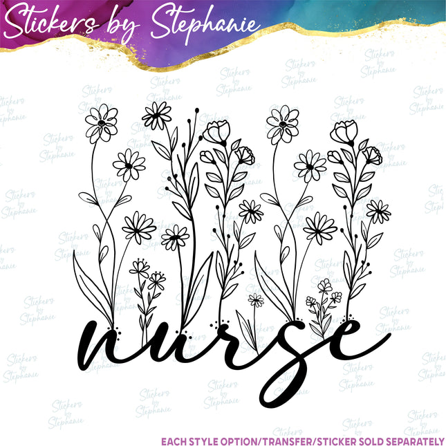 (s03-149) Nurse Wildflowers Iron-On Transfer or Sticker