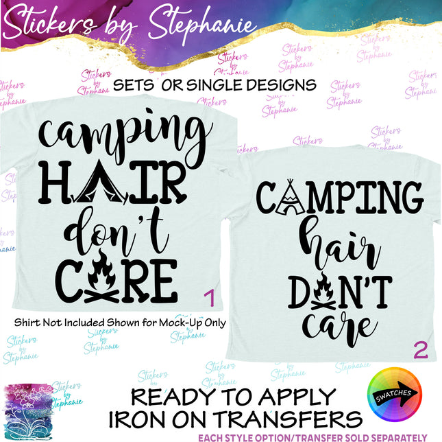 (s03-180) Camping Hair Don't Care Iron-On Transfer