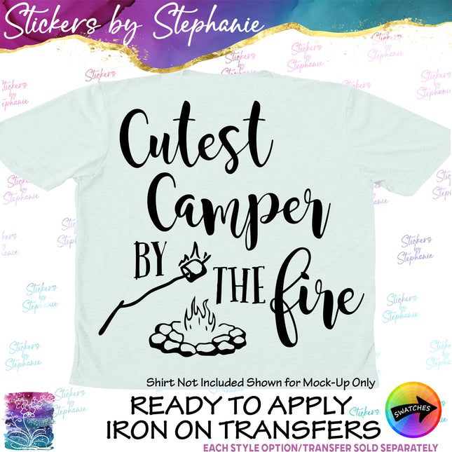 (s03-182) Cutest Camper by the Fire Campfire Iron-On Transfer
