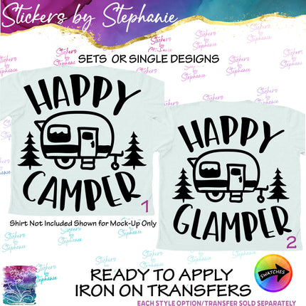 (s03-186) Happy Camper Glamper Iron-On Transfer or Sticker