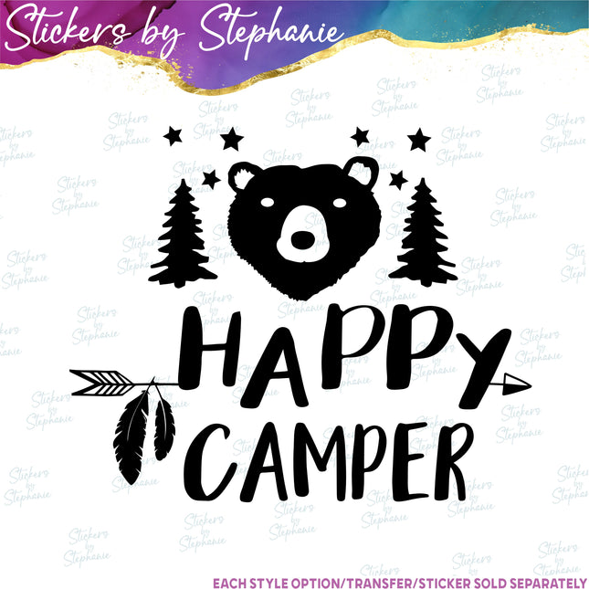 (s03-190) Happy Camper Bear Iron-On Transfer