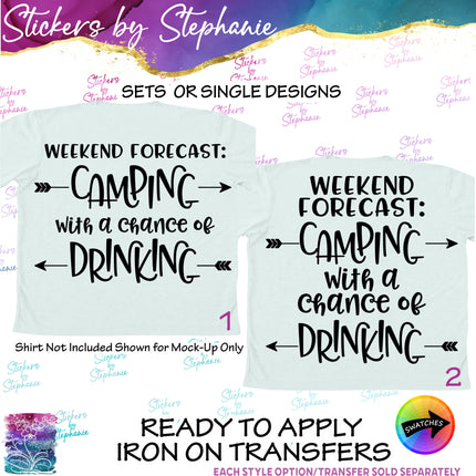 (s03-202) Weekend Forest Camping Chance of Drinking Iron-On Transfer or Sticker