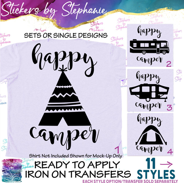 (s03-208) Happy Camper Teepee Tent RV Iron-On Transfer