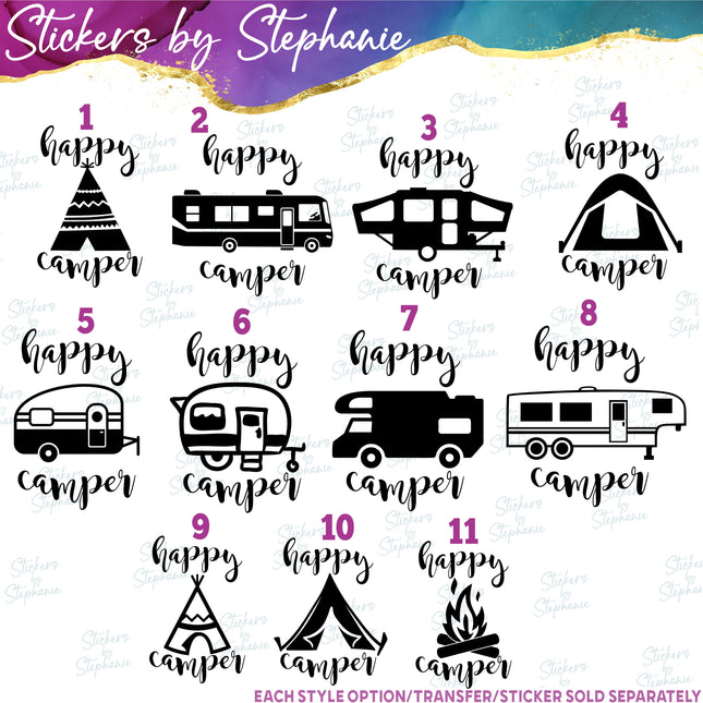 (s03-208) Happy Camper Teepee Tent RV Iron-On Transfer
