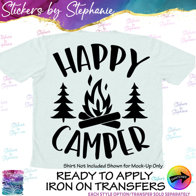 (s03-209) Happy Camper Tree Campfire Iron-On Transfer