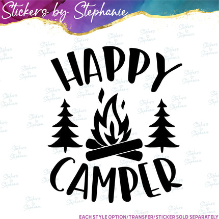 (s03-209) Happy Camper Tree Campfire Iron-On Transfer