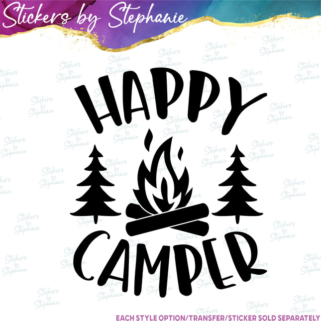 (s03-209) Happy Camper Tree Campfire Iron-On Transfer