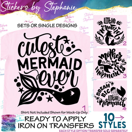 (s03-222) Cutest Mermaid Ever Little Mother Of Dream Big Iron-On Transfer or Sticker