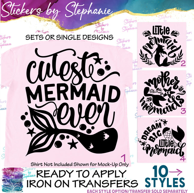 (s03-222) Cutest Mermaid Ever Little Mother Of Dream Big Iron-On Transfer or Sticker